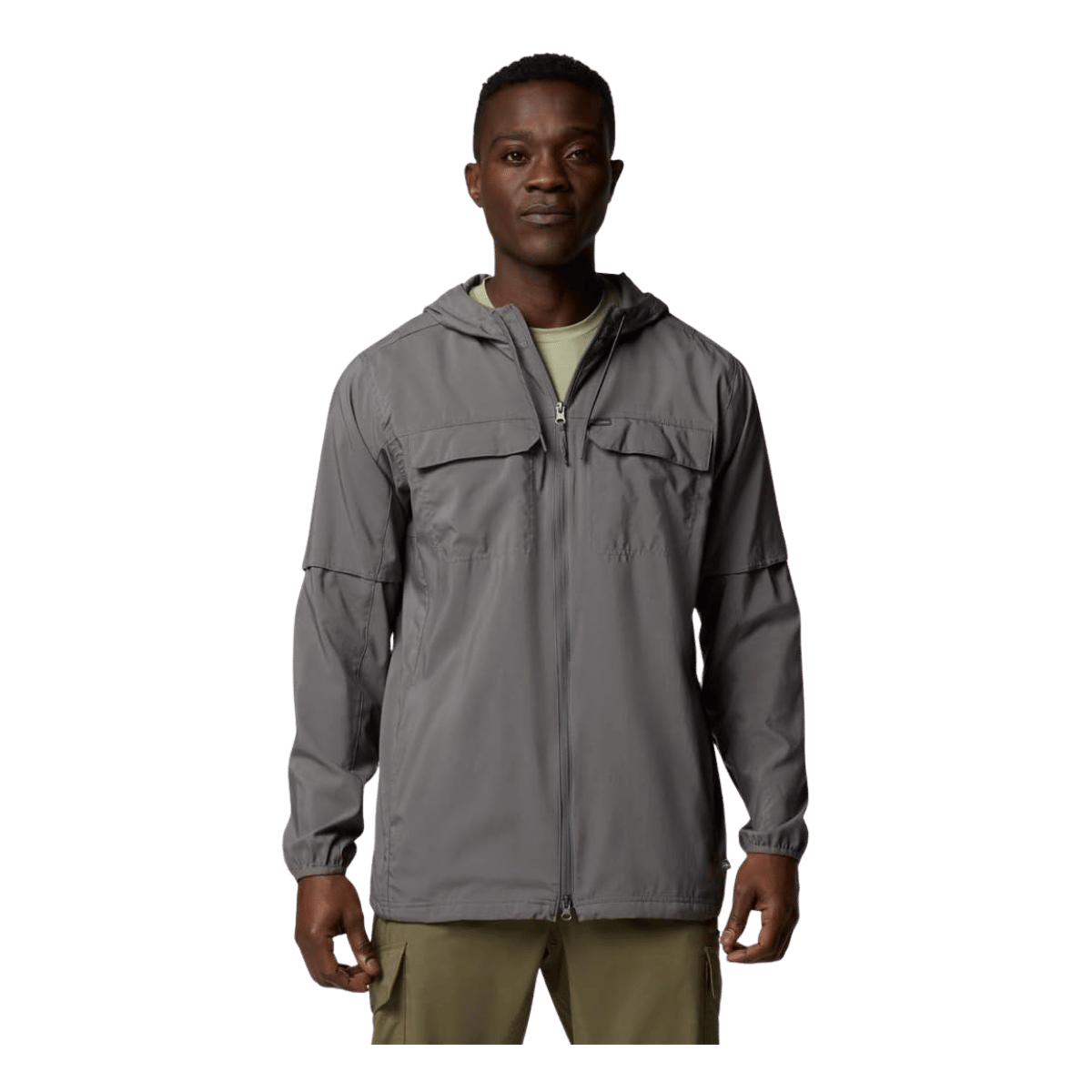 COLUMBIA MEN'S SKIEN VALLEY HOODED LONG SLEEVE SHIRT - CITY GREY - FRONT VIEW