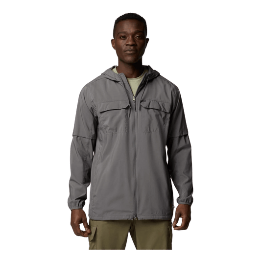 COLUMBIA MEN'S SKIEN VALLEY HOODED LONG SLEEVE SHIRT - CITY GREY - FRONT VIEW