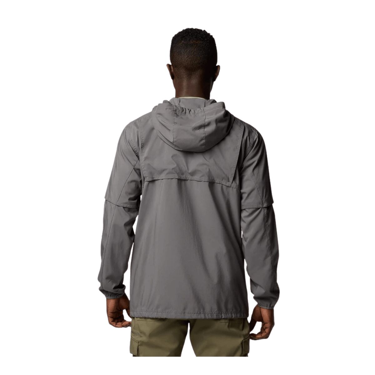 COLUMBIA MEN'S SKIEN VALLEY HOODED LONG SLEEVE SHIRT - CITY GREY - BACK VIEW