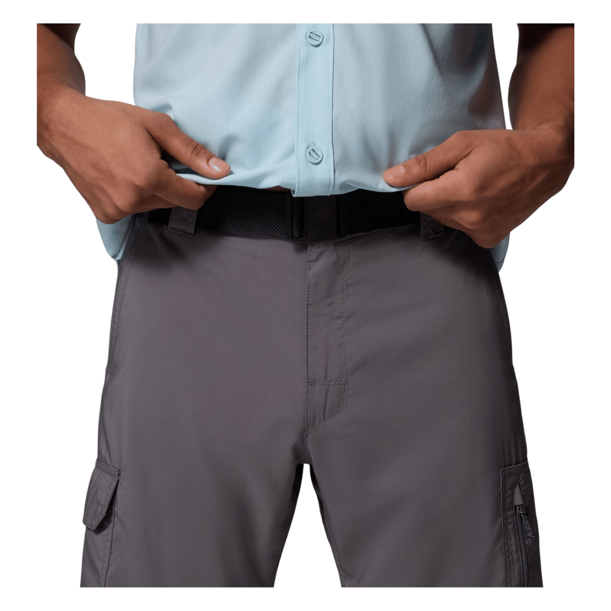 COLUMBIA MEN'S SILVER RIDGE UTILITY CARGO SHORT CITY GREY-CLOSER FRONT VIEW