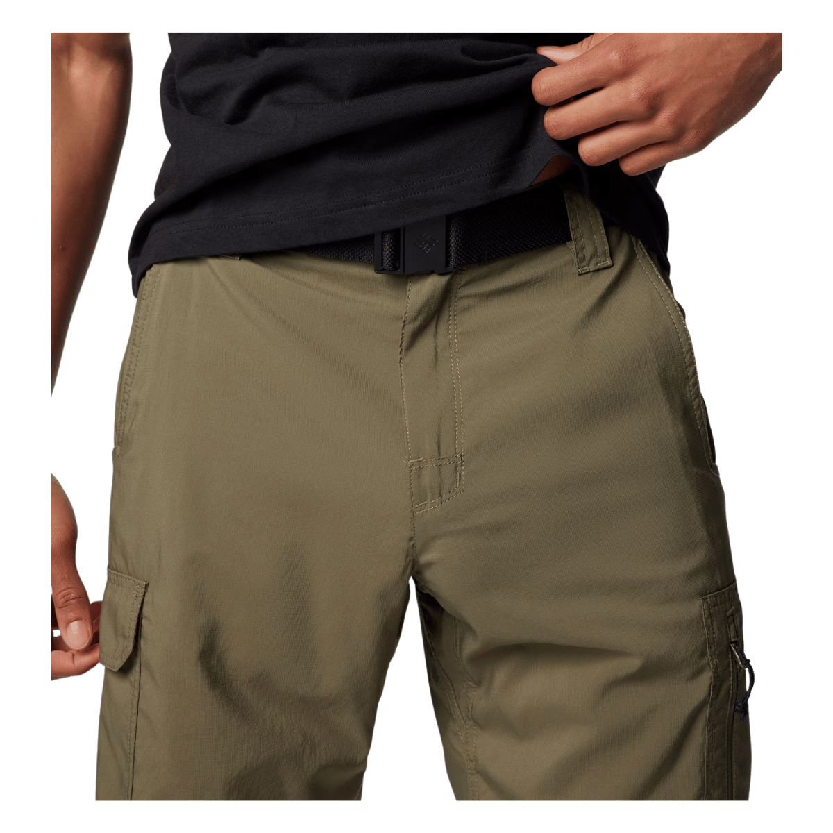 COLUMBIA MEN'S SILVER RIDGE UTILITY CARGO SHORT STONE GREEN-CLOSER FRONT VIEW