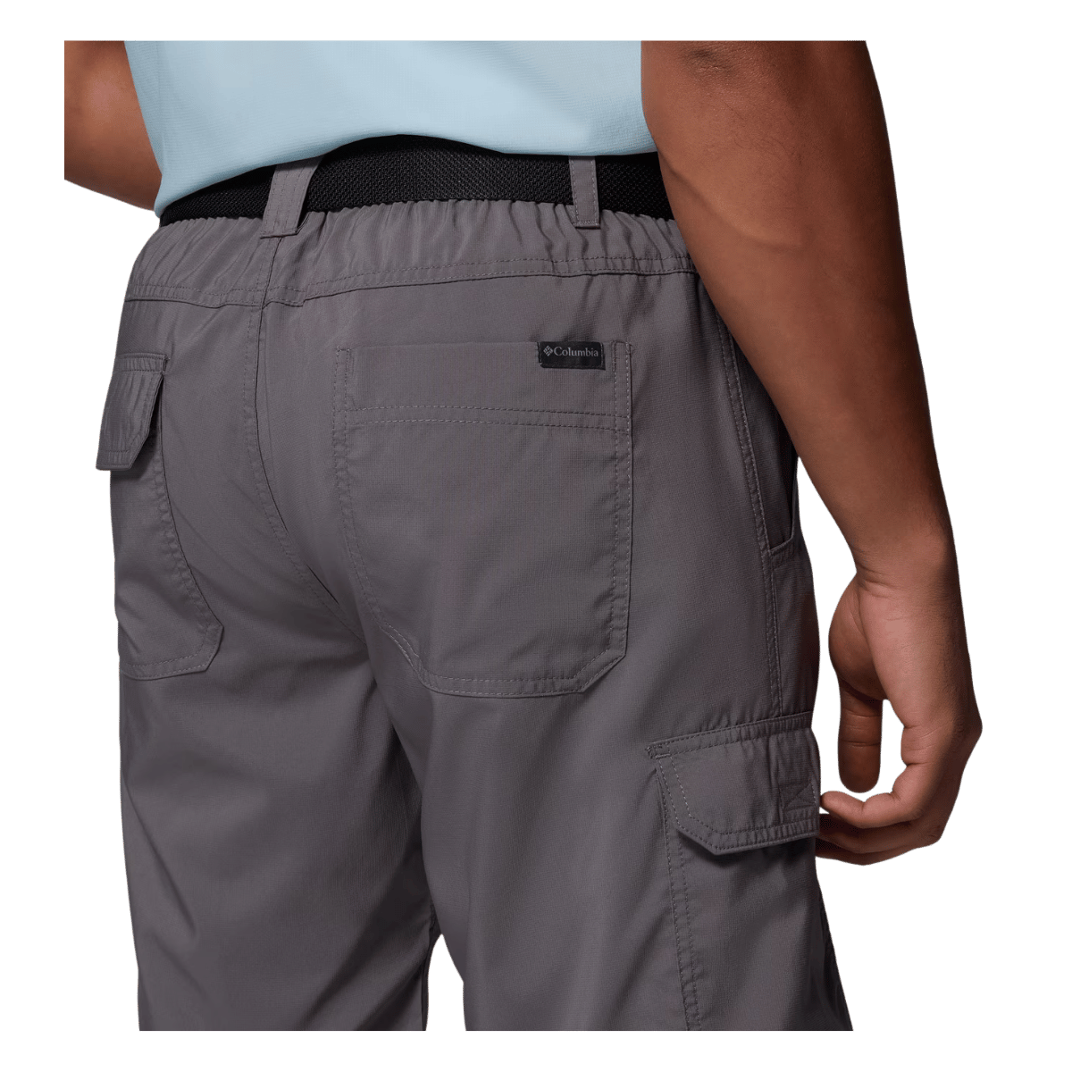 COLUMBIA MEN'S SILVER RIDGE UTILITY CARGO SHORT CITY GREY-CLOSER BACK VIEW