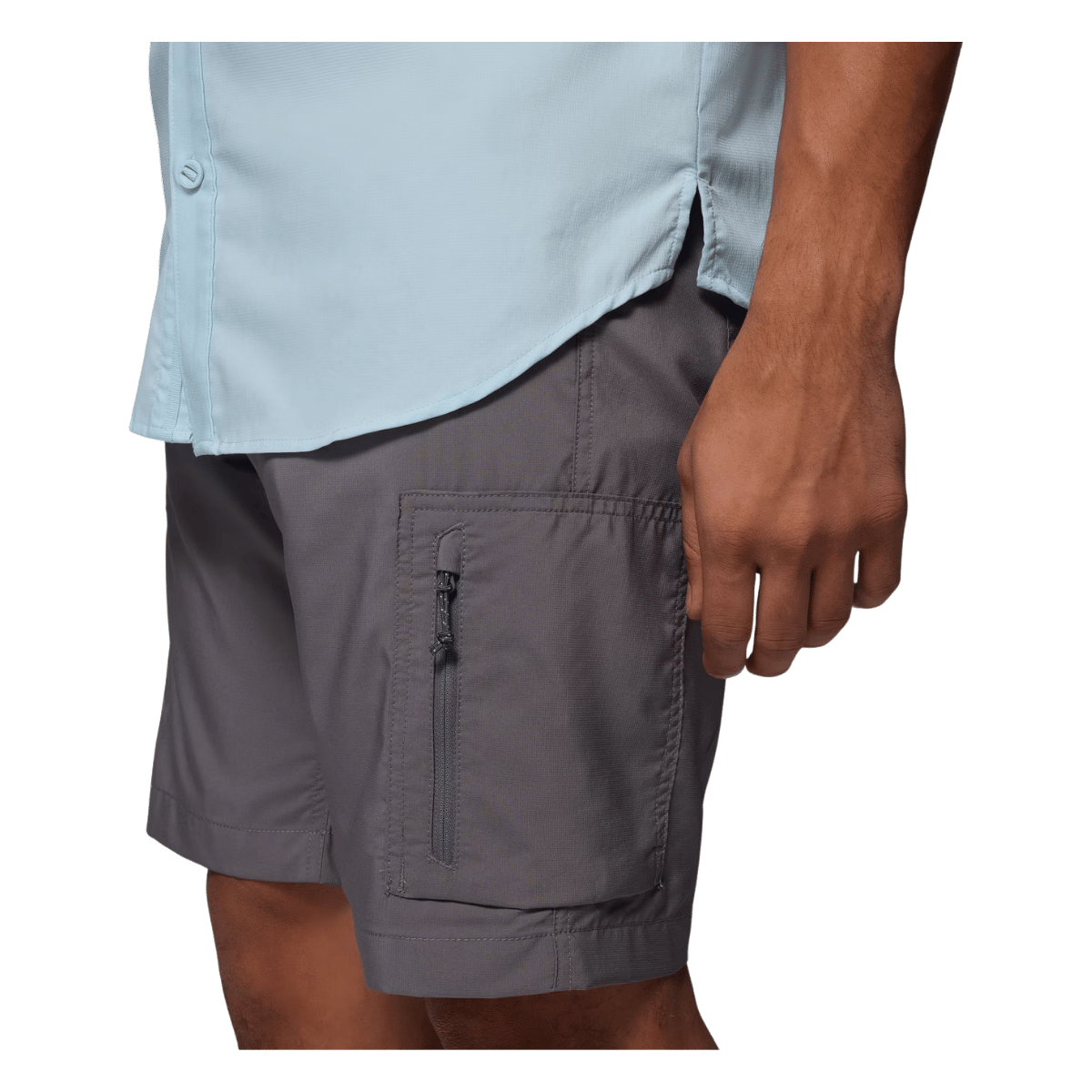 COLUMBIA MEN'S SILVER RIDGE UTILITY CARGO SHORT CITY GREY-CLOSER SIDE VIEW