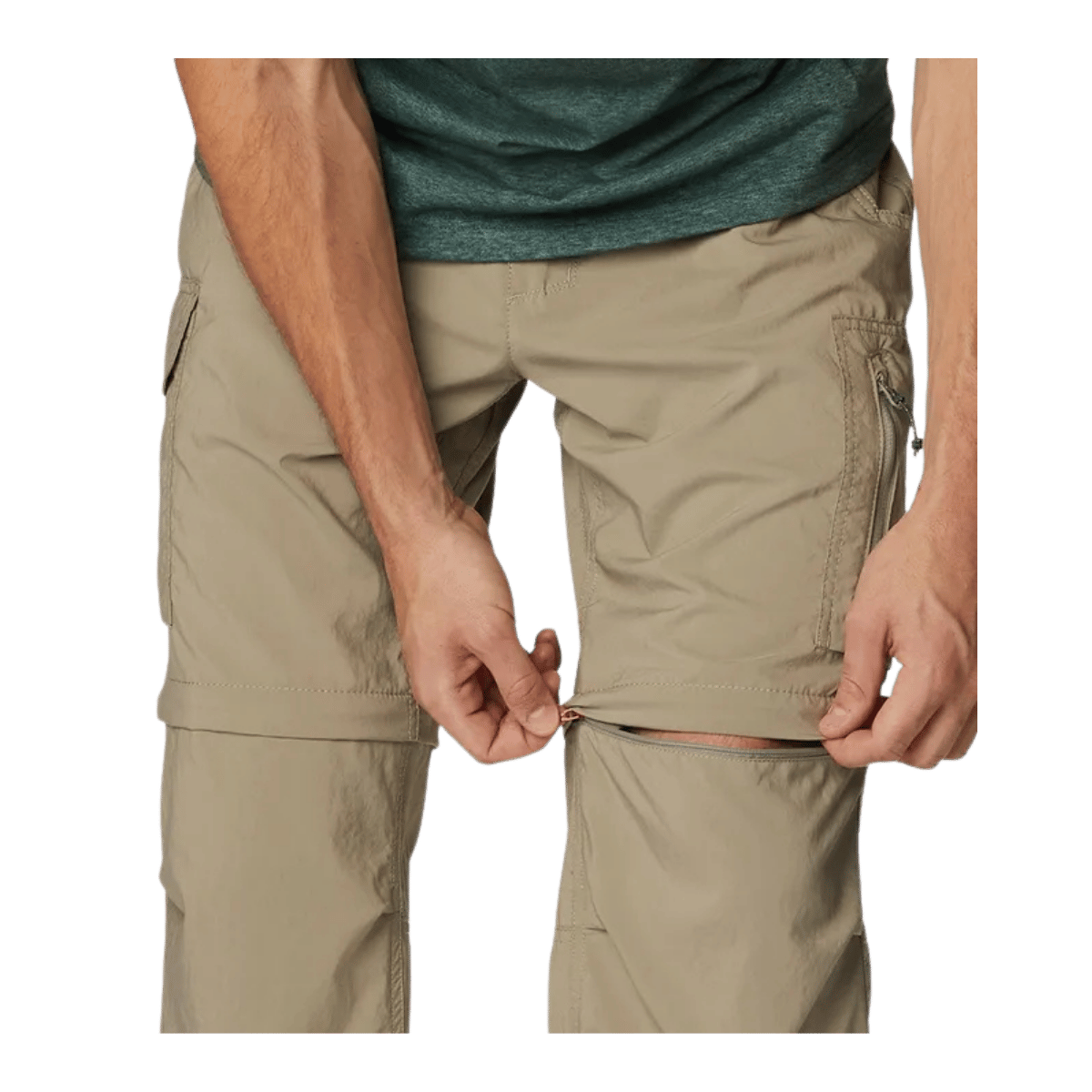 COLUMBIA MEN'S SILVER RIDGE UTILITY CONVERTIBLE PANTS - TUSK - FEATURE VIEW ZIP-OFF LEG FUNCTION