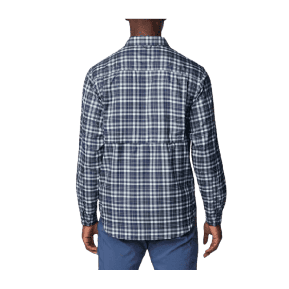 COLUMBIA MEN'S SILVER RIDGE UTILITY LITE PLAID LONG SLEEVE SHIRT - COLLEGIATE NAVY - BACK VIEW