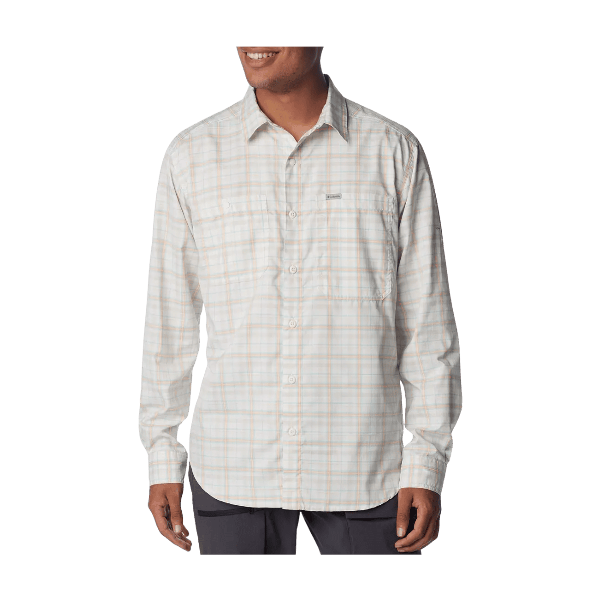 COLUMBIA MEN'S SILVER RIDGE UTILITY LITE PLAID LONG SLEEVE SHIRT - SEA SALT - FRONT VIEW