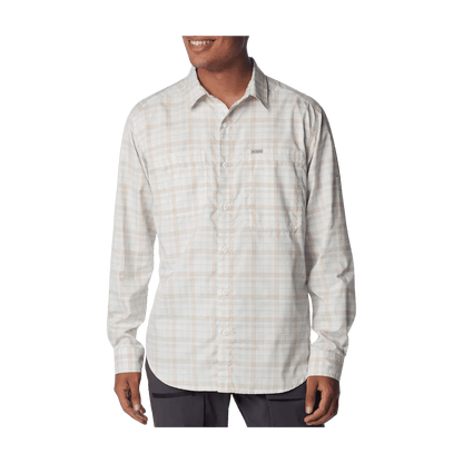 COLUMBIA MEN'S SILVER RIDGE UTILITY LITE PLAID LONG SLEEVE SHIRT - SEA SALT - FRONT VIEW