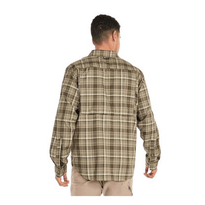 COLUMBIA MEN'S SILVER RIDGE UTILITY LITE PLAID LONG SLEEVE SHIRT - STONE GREEN - BACK VIEW