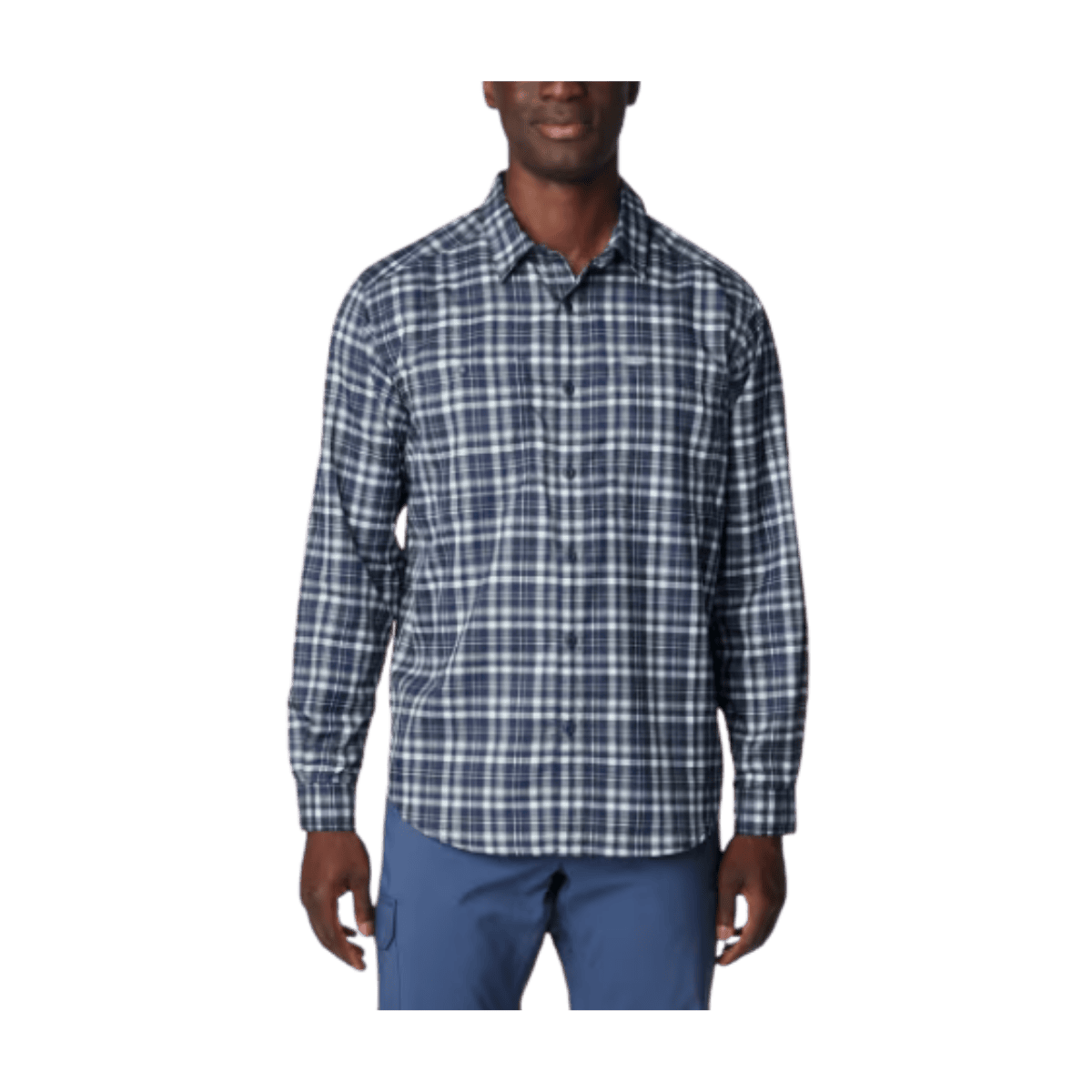 COLUMBIA MEN'S SILVER RIDGE UTILITY LITE PLAID LONG SLEEVE SHIRT - COLLEGIATE NAVY - FRONT VIEW