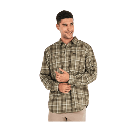 COLUMBIA MEN'S SILVER RIDGE UTILITY LITE PLAID LONG SLEEVE SHIRT - STONE GREEN - FRONT VIEW