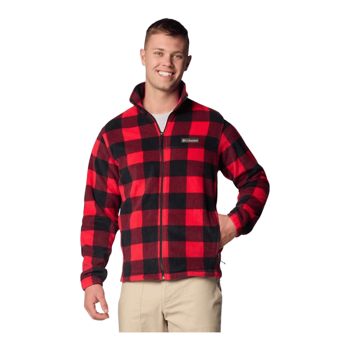 COLUMBIA MEN'S STEENS MOUNTAIN PRINTED FLEECE JACKET - MOUNTAIN RED - FRONT VIEW