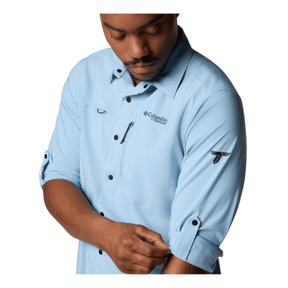 COLUMBIA SUMMIT VALLEY WOVEN LONG SLEEVE SHIRT - RIPPLE BLUE - SIDE SLEEVE VIEW