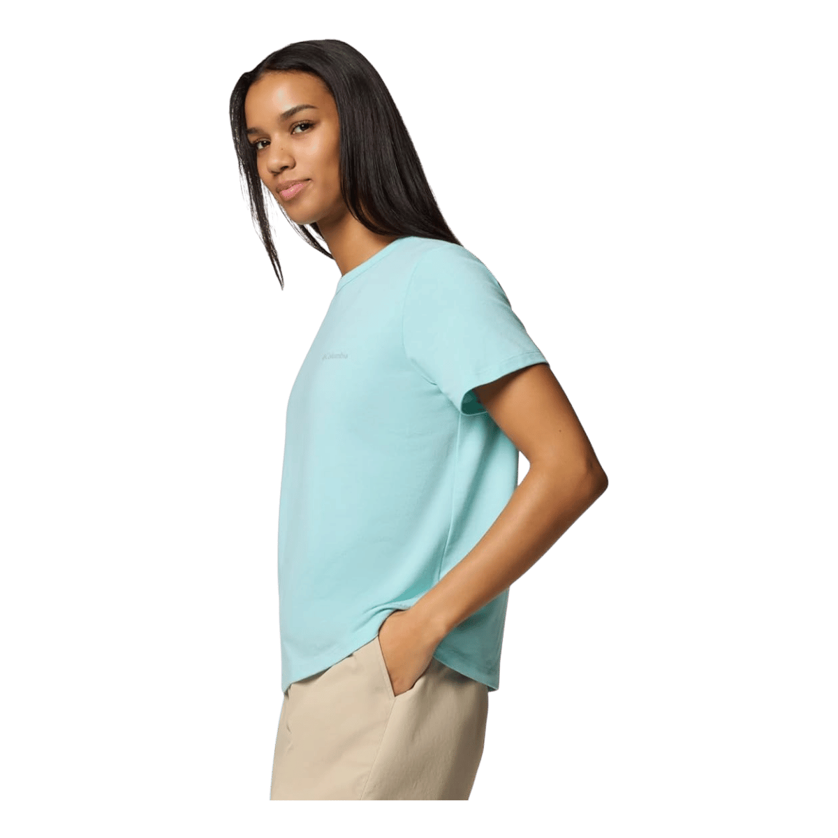 COLUMBIA WOMENS SUN TREK SHORT SLEEVE II SHIRT - SPRAY - SIDE VIEW