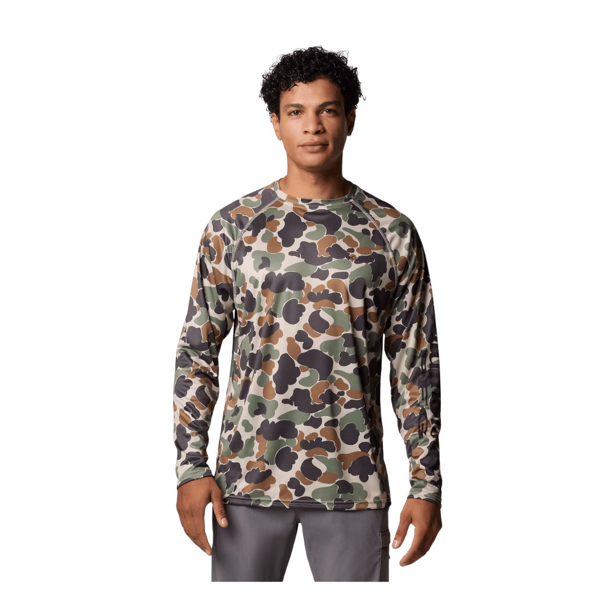 COLUMBIA MEN'S SUPER TERMINAL TACKLE LONG SLEEVE SHIRT - FOSSIL DELTAHUNTER CAMO - FRONT VIEW