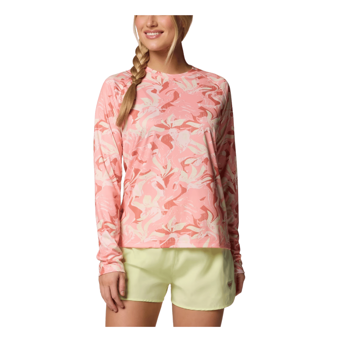 COLUMBIA WOMEN'S SUPER TIDAL TEE LONG SLEEVE SHIRT - TIKI PINK UNDERTOW - FRONT VIEW