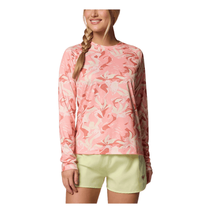 COLUMBIA WOMEN'S SUPER TIDAL TEE LONG SLEEVE SHIRT - TIKI PINK UNDERTOW - FRONT VIEW
