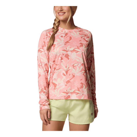 COLUMBIA WOMEN'S SUPER TIDAL TEE LONG SLEEVE SHIRT - TIKI PINK UNDERTOW - FRONT VIEW