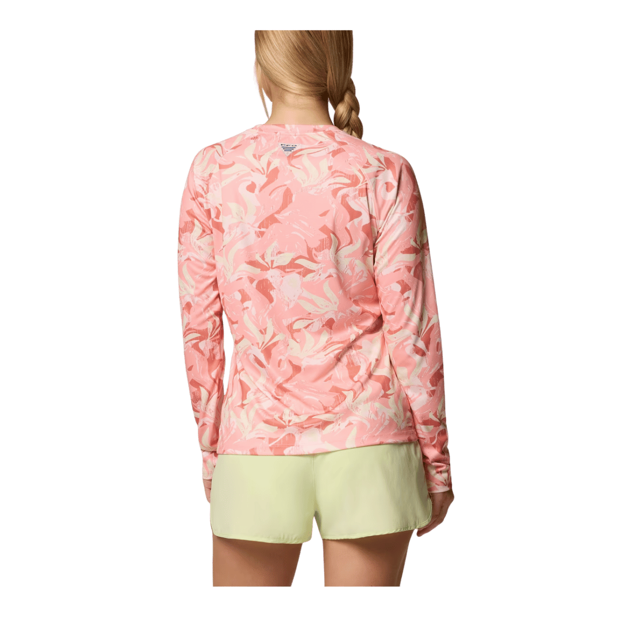 COLUMBIA WOMEN'S SUPER TIDAL TEE LONG SLEEVE SHIRT - TIKI PINK UNDERTOW - BACK VIEW