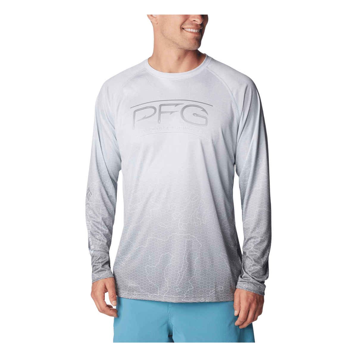 COLUMBIA SUPER TERMINAL TACKLE PFG SUPER FADE LONG SLEEVE SHIRT - CIRRUS GREY - FRONT VIEW