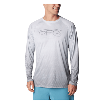 COLUMBIA SUPER TERMINAL TACKLE PFG SUPER FADE LONG SLEEVE SHIRT - CIRRUS GREY - FRONT VIEW