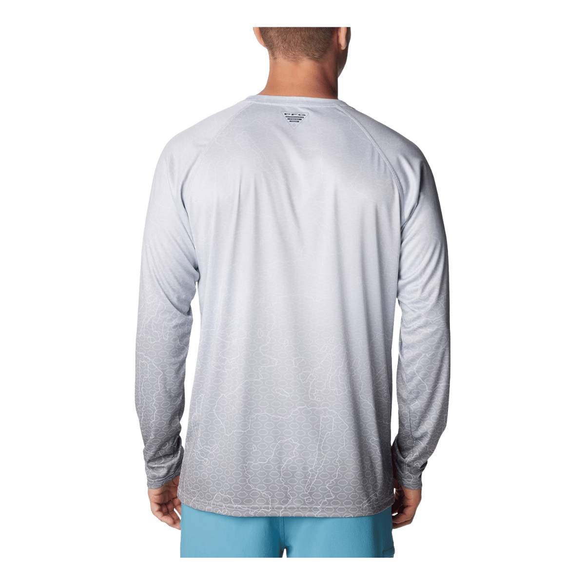 COLUMBIA SUPER TERMINAL TACKLE PFG SUPER FADE LONG SLEEVE SHIRT - CIRRUS GREY - BACK VIEW