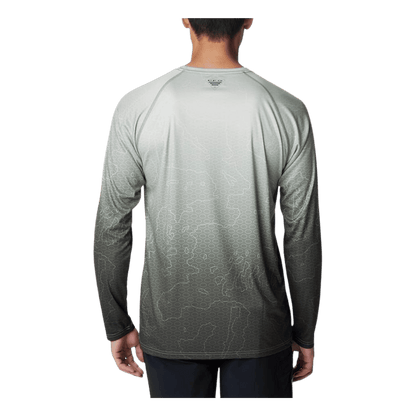 COLUMBIA SUPER TERMINAL TACKLE PFG SUPER FADE LONG SLEEVE SHIRT - CYPRESS TECHAMO - BACK VIEW 