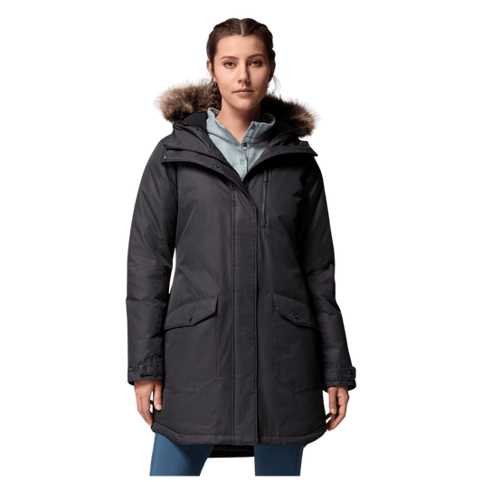COLUMBIA WOMEN'S SUTTLE MOUNTAIN LONG INSULATED JACKET - BLACK - FRONT VIEW