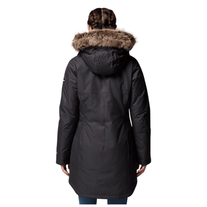 COLUMBIA WOMEN'S SUTTLE MOUNTAIN LONG INSULATED JACKET - BLACK - BACK VIEW