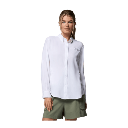 COLUMBIA WOMEN'S TAMIAMI II LONG SLEEVE SHIRT - WHITE - FRONT VIEW