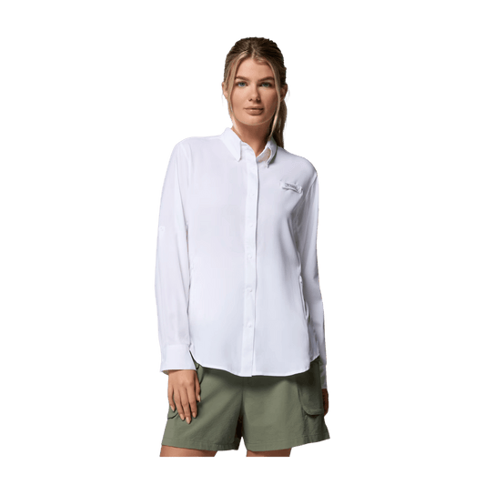 COLUMBIA WOMEN'S TAMIAMI II LONG SLEEVE SHIRT - WHITE - FRONT VIEW