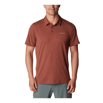 COLUMBIA MEN'S TECH TRAIL POLO SHIRT - AUBURN HEATHER - FRONT VIEW