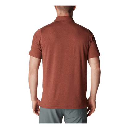 COLUMBIA MEN'S TECH TRAIL POLO SHIRT - AUBURN HEATHER - BACK VIEW
