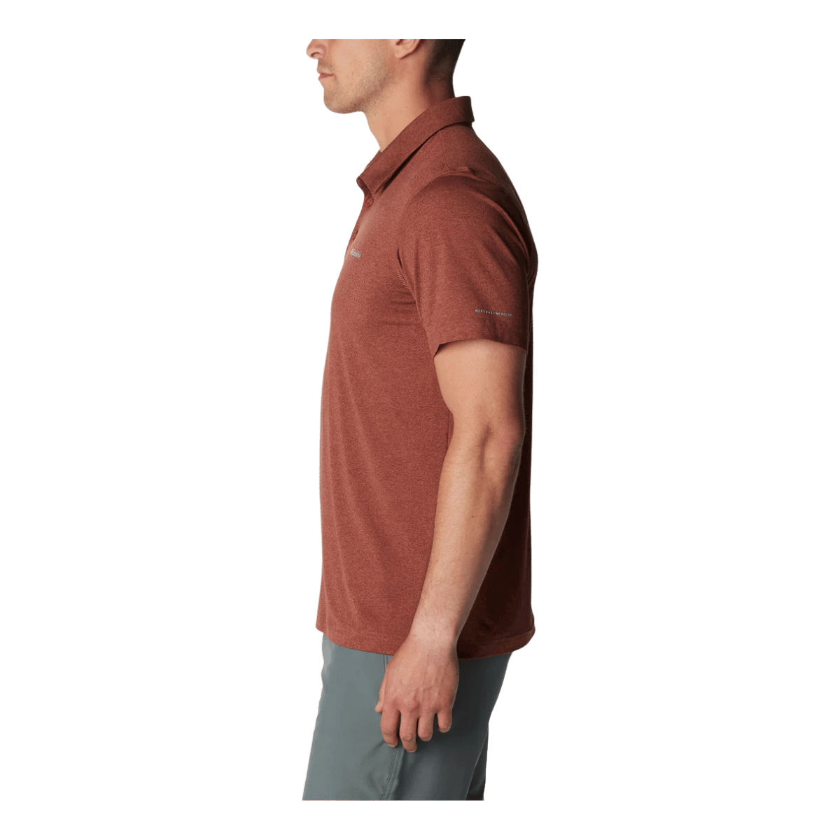 COLUMBIA MEN'S TECH TRAIL POLO SHIRT - AUBURN HEATHER - SIDE VIEW