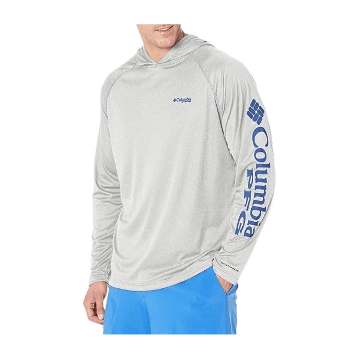 COLUMBIA MEN'S PFG TERMINAL TACKLE HEATHER HOODIE - COOL GREY HEATHER - FRONT VIEW