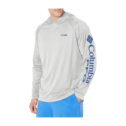 COLUMBIA MEN'S PFG TERMINAL TACKLE HEATHER HOODIE - COOL GREY HEATHER - FRONT VIEW