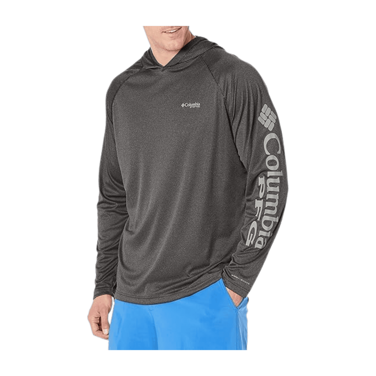 COLUMBIA MEN'S PFG TERMINAL TACKLE HEATHER HOODIE - CHARCOAL HEATHER - FRONT VIEW