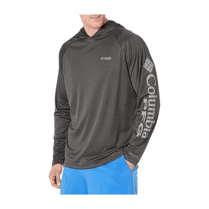 COLUMBIA MEN'S PFG TERMINAL TACKLE HEATHER HOODIE - CHARCOAL HEATHER - FRONT VIEW