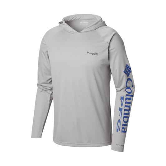 COLUMBIA TERMINAL TACKLE HOODIE - COOL GREY/VIVID BLUE - FRONT VIEW