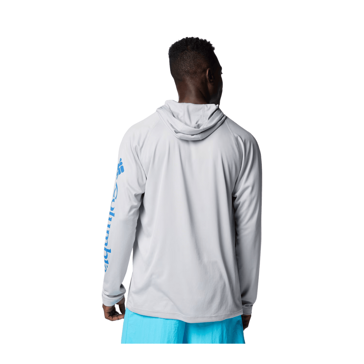 COLUMBIA TERMINAL TACKLE HOODIE - COOL GREY/VIVID BLUE - BACK VIEW
