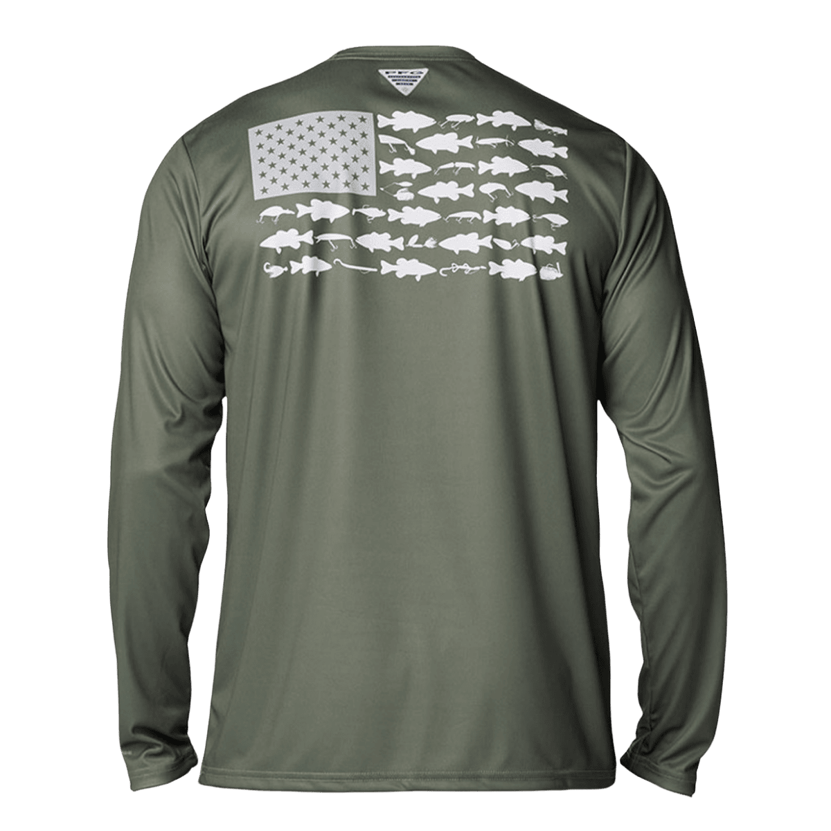 COLUMBIA MEN'S TERMINAL TACKLE PFG FISH FLAG LONG SLEEVE SHIRT - CYPRESS - BACK VIEW