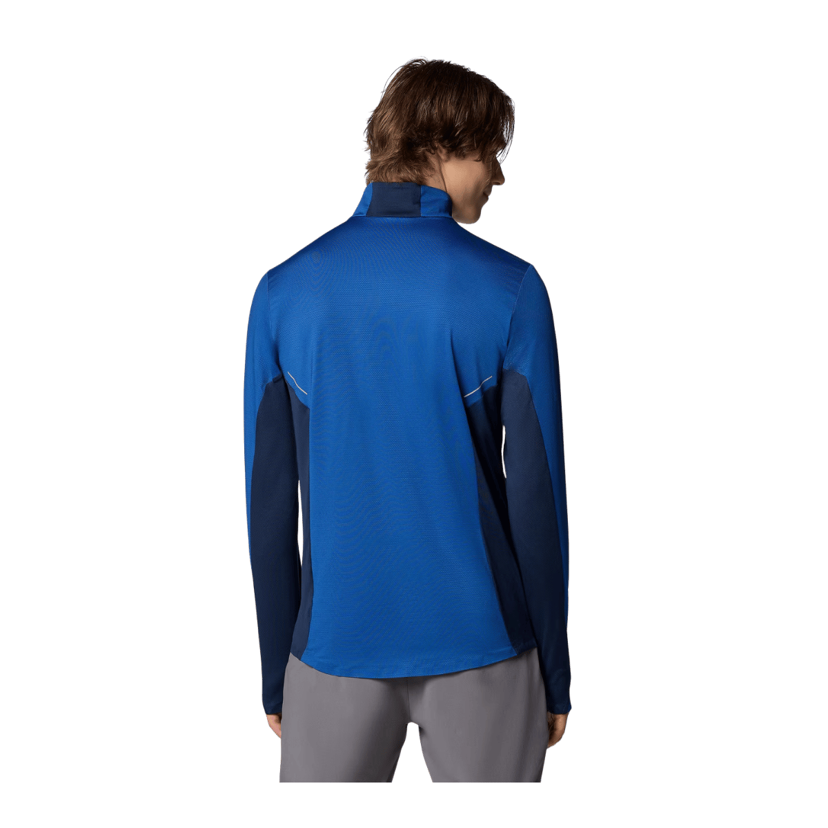 COLUMBIA MEN'S THREE PITCH HALF ZIP SHIRT - MTN BLUE/COLL NAVY - BACK VIEW