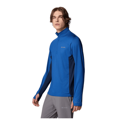 COLUMBIA MEN'S THREE PITCH HALF ZIP SHIRT - MTN BLUE/COLL NAVY - SIDE VIEW