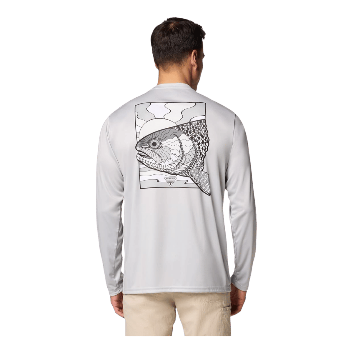 COLUMBIA TERMINAL TACKLE PFG FISH SHINE LONG SLEEVE - COOL GREY - BACK VIEW