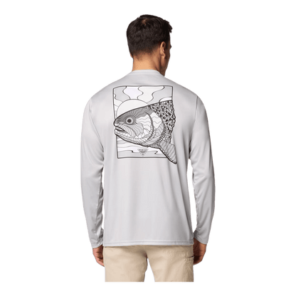COLUMBIA TERMINAL TACKLE PFG FISH SHINE LONG SLEEVE - COOL GREY - BACK VIEW