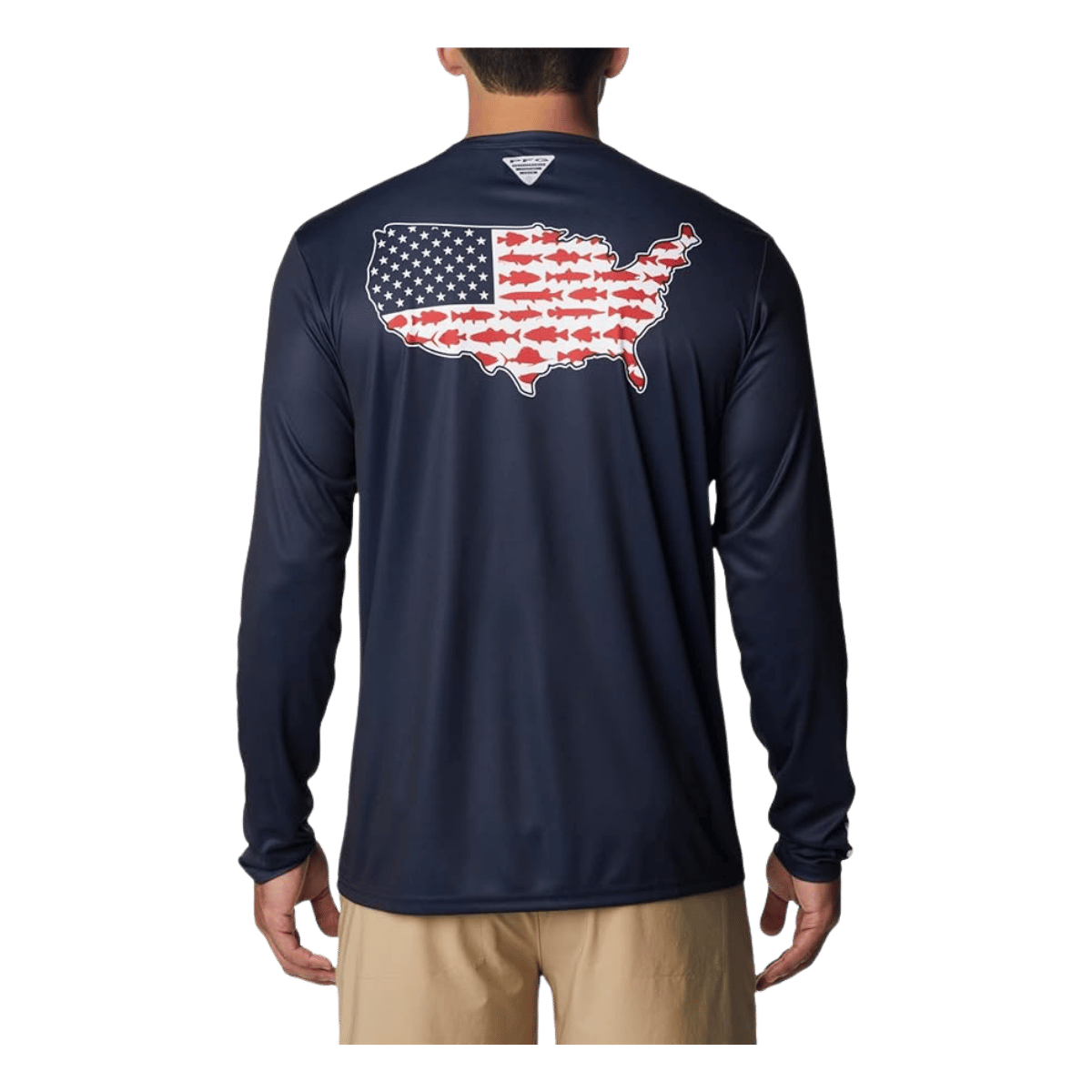 COLUMBIA MEN'S TERMINAL TACKLE PFG STATETRIOT LONG SLEEVE - COLLEGIATE NAVY - BACK VIEW