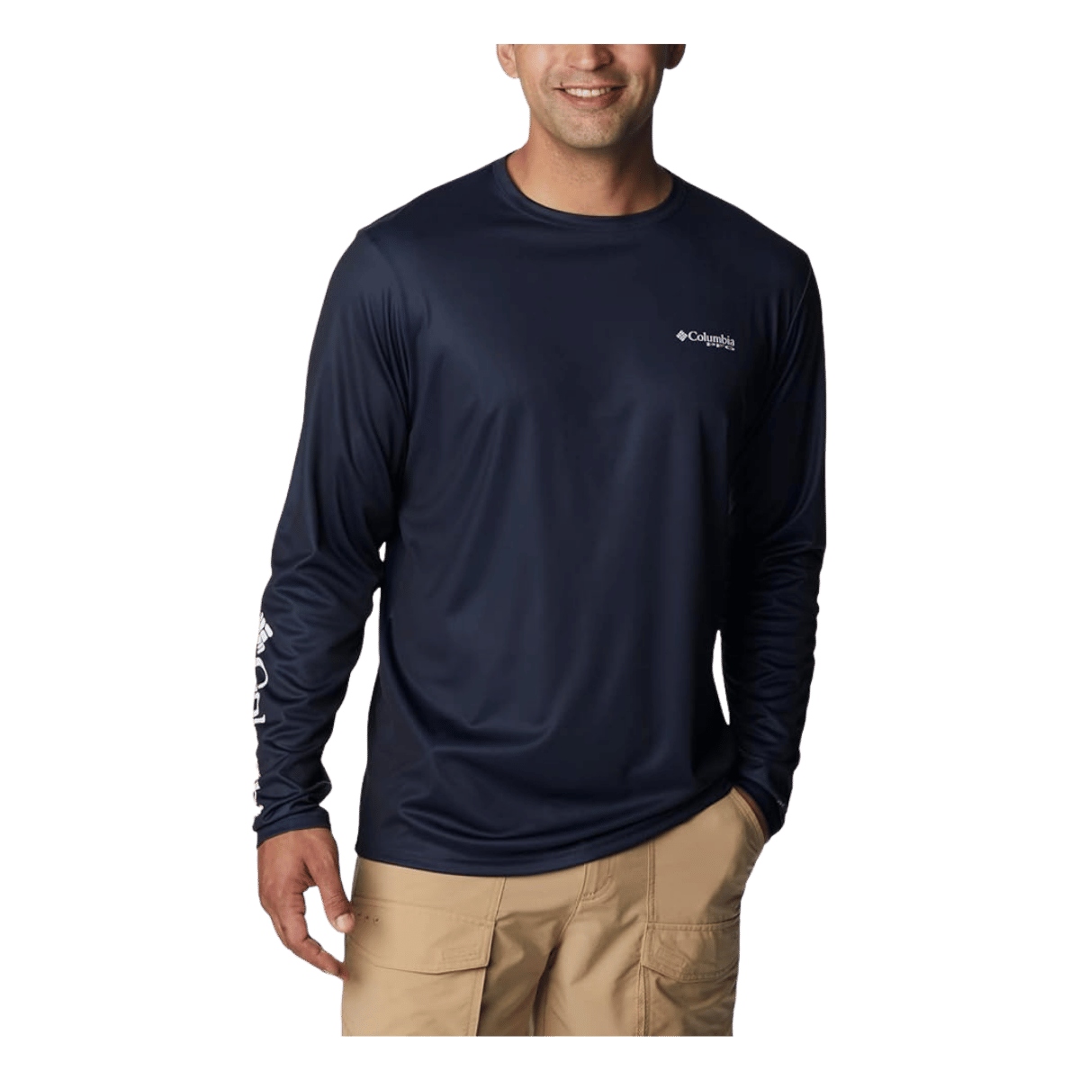 COLUMBIA MEN'S TERMINAL TACKLE PFG STATETRIOT LONG SLEEVE - COLLEGIATE NAVY - FRONT VIEW