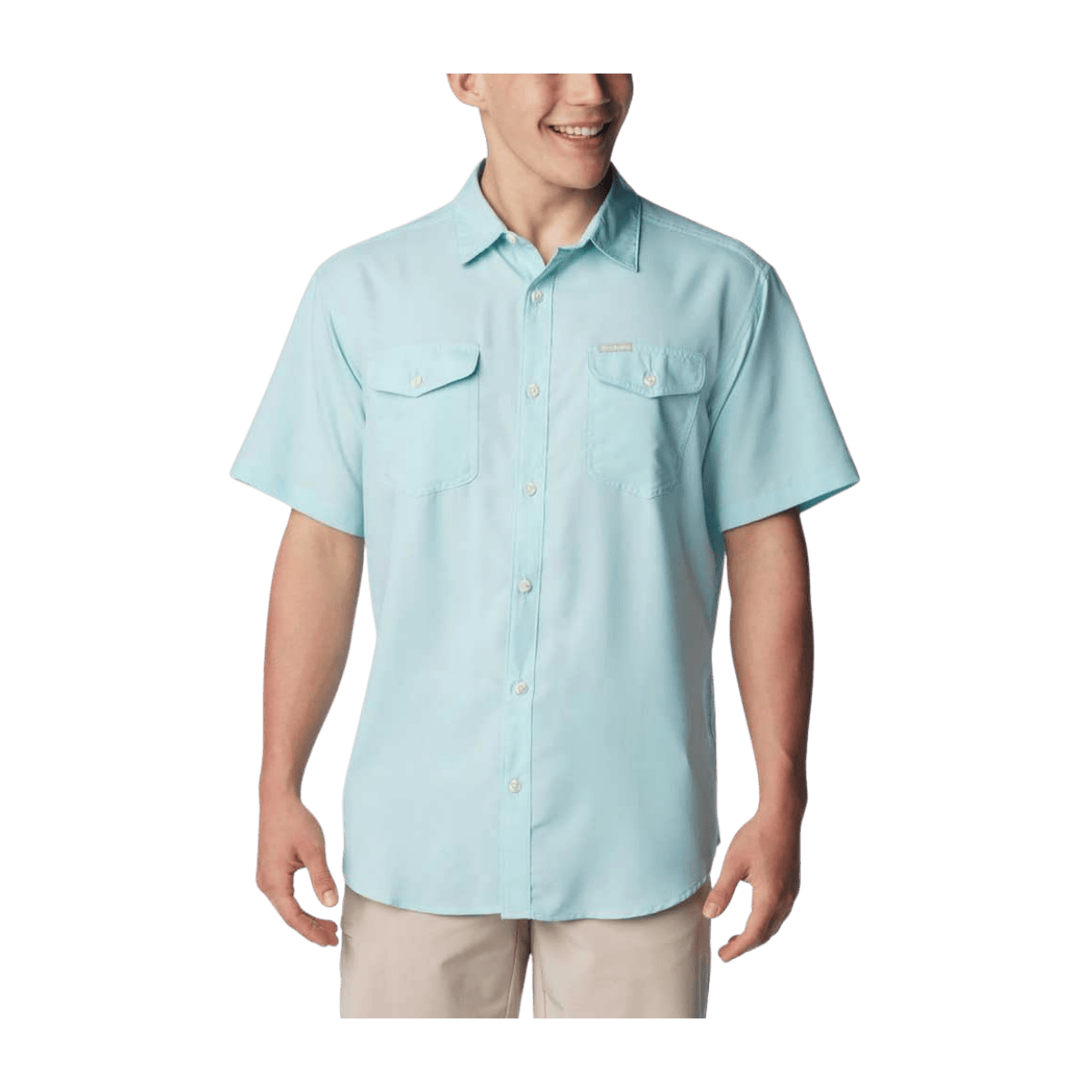 COLUMBIA MEN'S UTILIZER II SOLID SHORT SLEEVE SHIRT - SPRAY - FRONT VIEW
