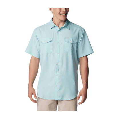 COLUMBIA MEN'S UTILIZER II SOLID SHORT SLEEVE SHIRT - SPRAY - FRONT VIEW