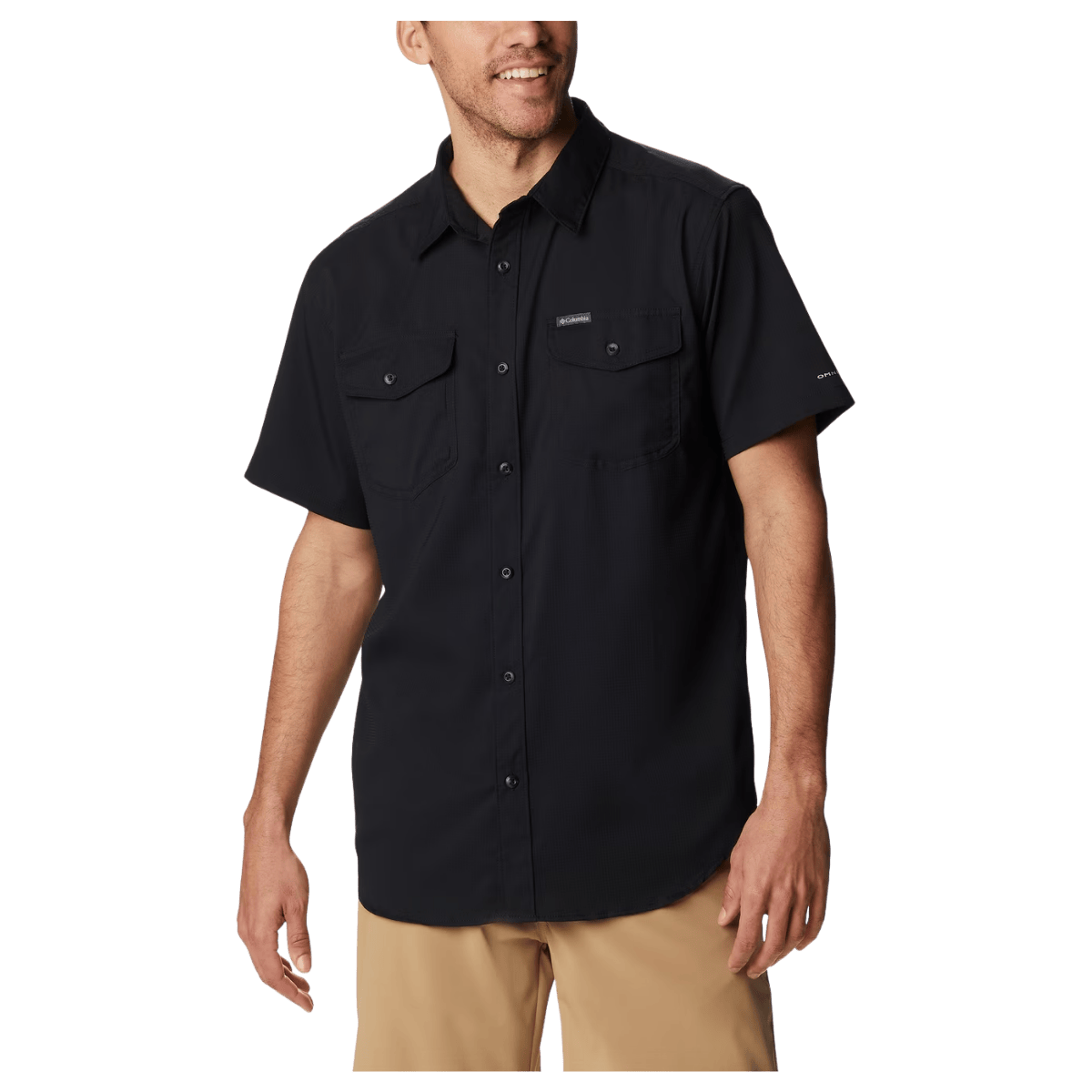COLUMBIA MEN'S UTILIZER II SOLID SHORT SLEEVE SHIRT - BLACK - FRONT VIEW