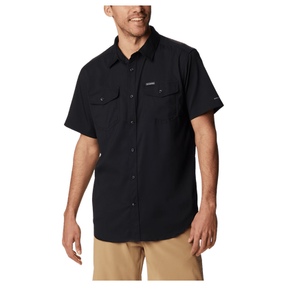 COLUMBIA MEN'S UTILIZER II SOLID SHORT SLEEVE SHIRT - BLACK - FRONT VIEW